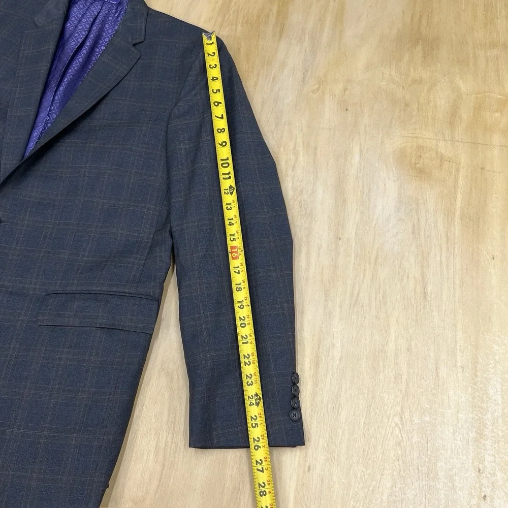 Ted Baker Suit 2Pc Set Mens 44L Long Wool Pants 37x31‎ Taper Gray/Brown Plaid